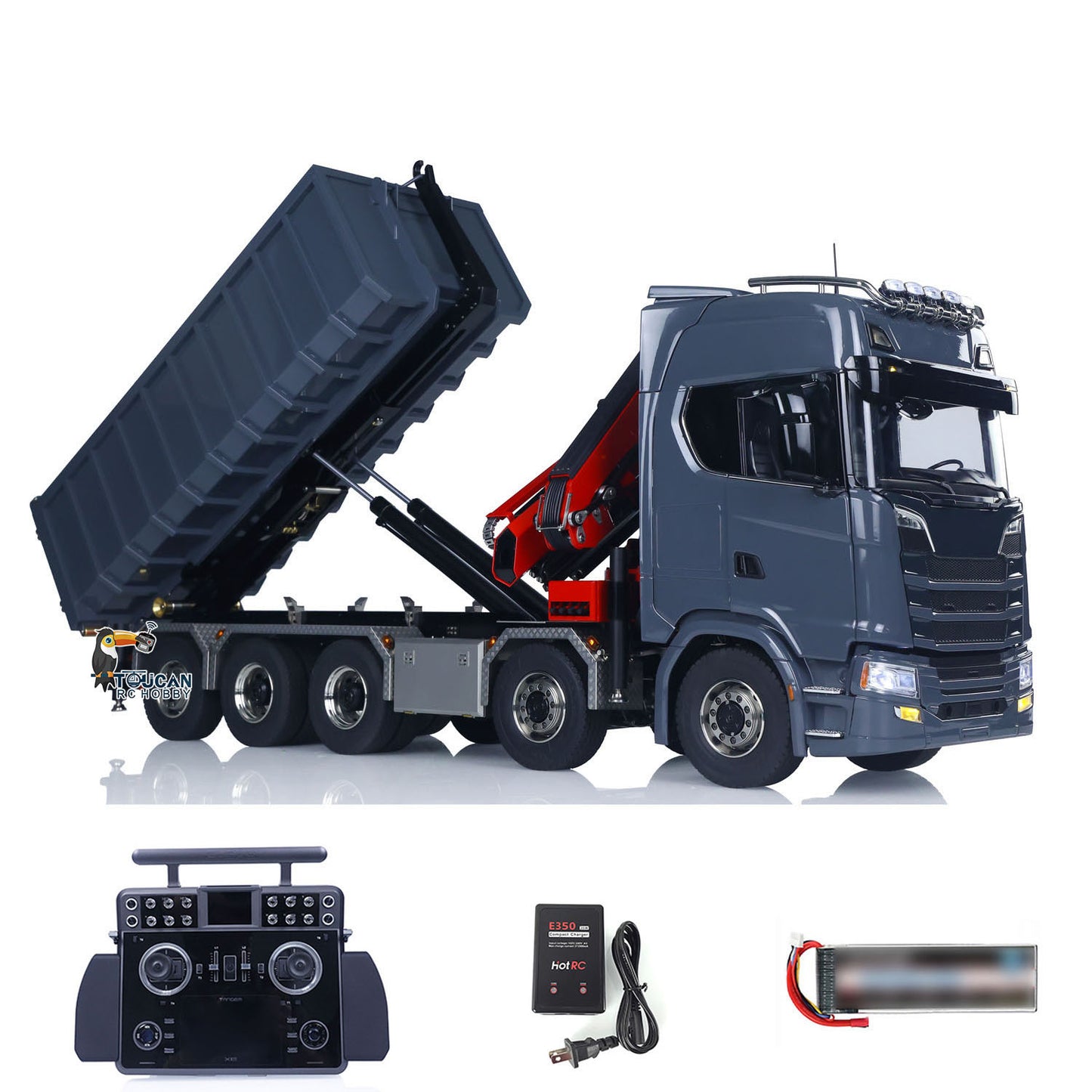 1/14 RC Hydraulic Full Dump Truck Crane 770S Metal 10x10 Roll on off Tipper 3Speed RTR Model Car Frsky XE Radio