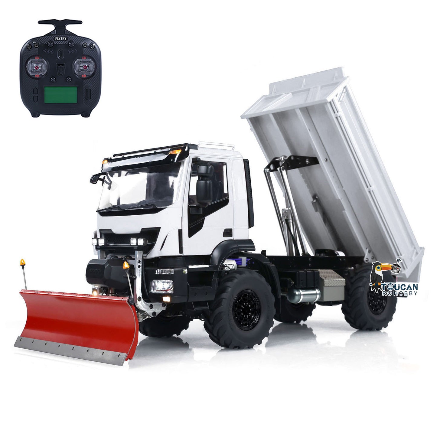 Camion à benne basculante hydraulique télécommandé 4x4 à l'échelle 1:14 avec lame à neige
