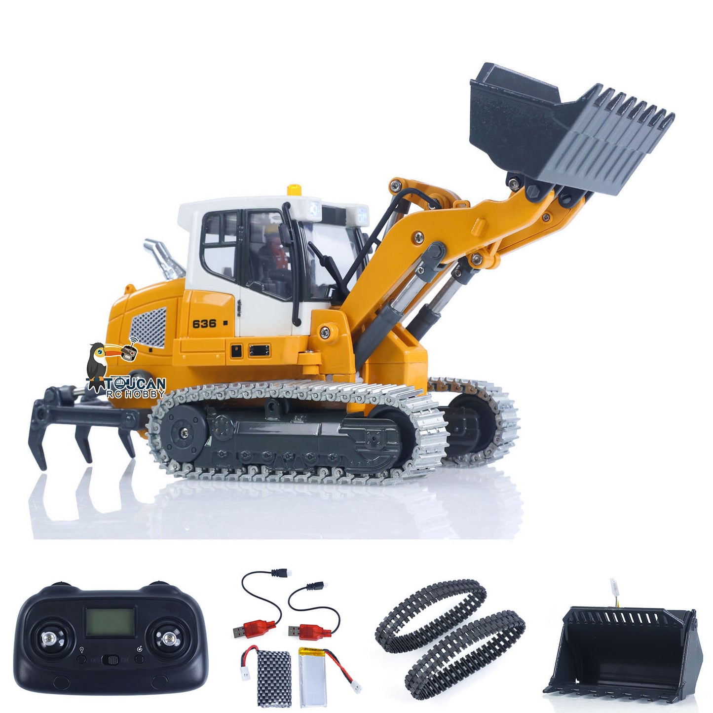 1:50 RC Electric Lifting Tracked Loader LR636 2.4G Construction Vehicle Metal Bucket Tracks Ripper RTR Model Light Sound Battery