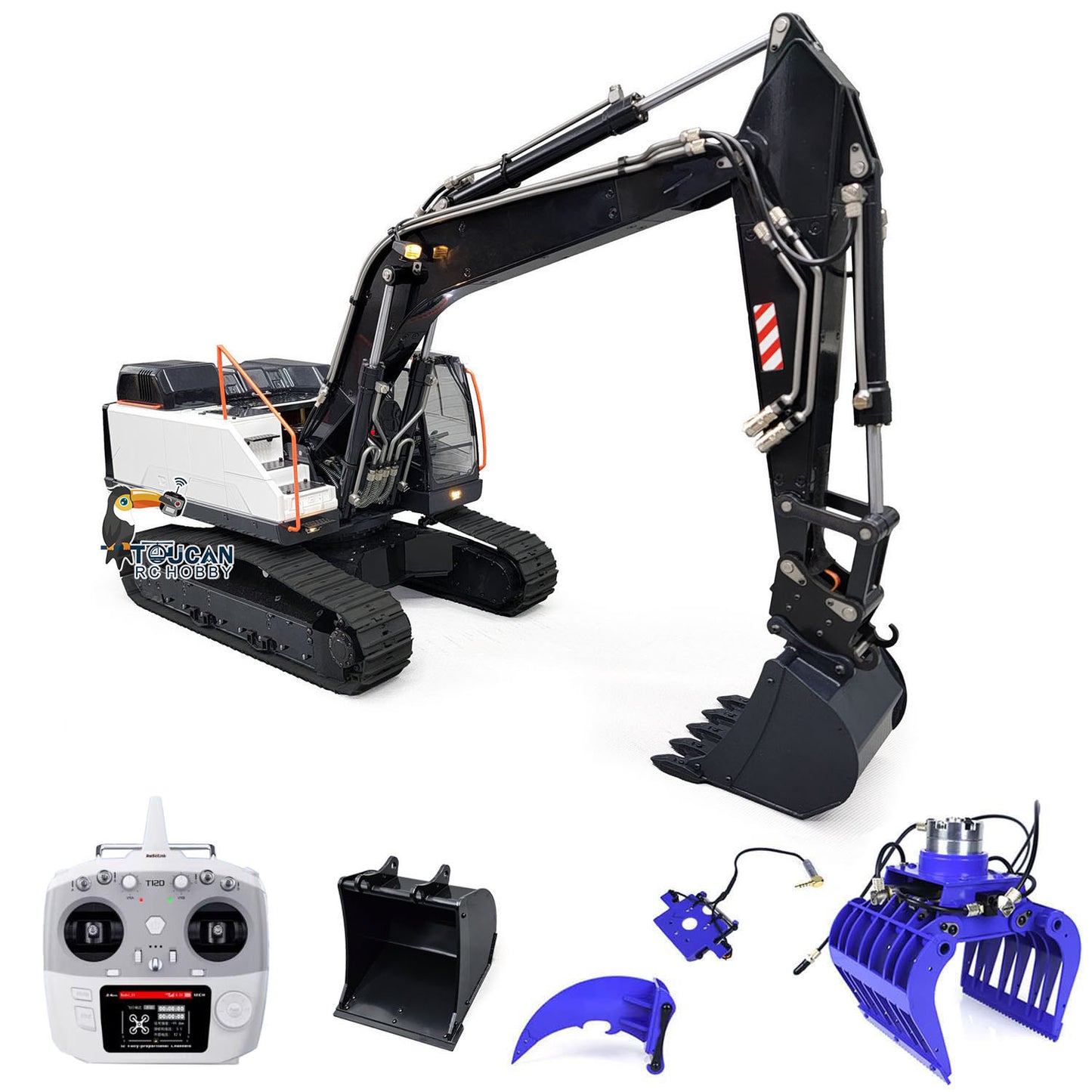 EN STOCK MTM 1/14 EC380 RC 2 Bras Métal Hydraulique Pelle Pelle sur Chenilles Pelle avec Pince Ripper