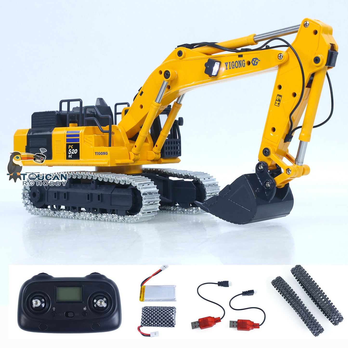 1/50 RC Digger PC520 Electric Liftingl Excavator Engineering Vehicle Metal Tracks Lights Sound Small Toy Collection