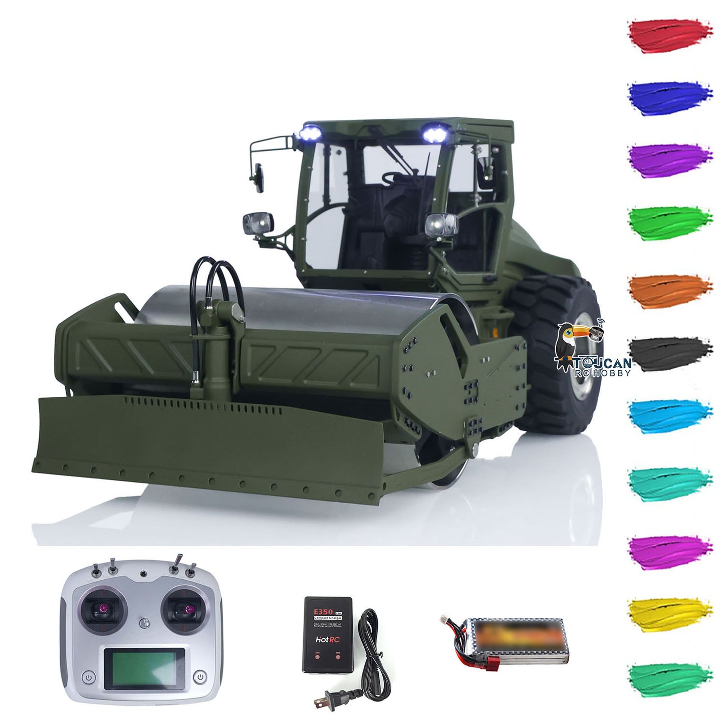 LESU 1:14 Hydraulic RC Road Roller Aoue H13i Radio Control Construction Cars RTR Model Flysky I6S Radio Battery Charger Light