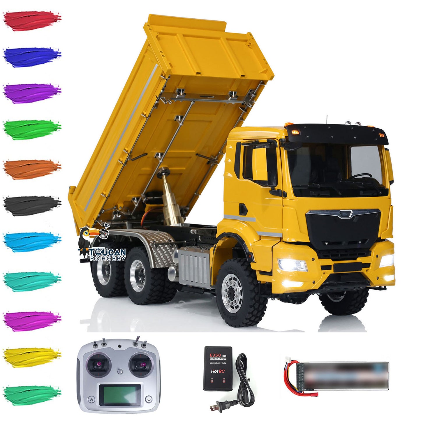Camion à benne basculante hydraulique RC en métal 6x6 1/14 à basculement à 3 voies Châssis LESU Cabine pour homme