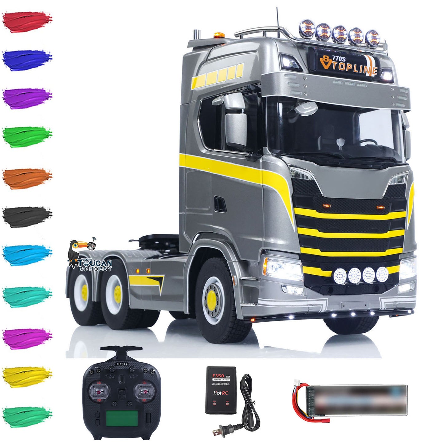 TOUCAN 1/14 RC Tractor Truck 770S RTR 3Speed Lorry 6X6 Metal Chassis Axle Locks Smoke Sound Light Chassis Suspension ST8 Battery