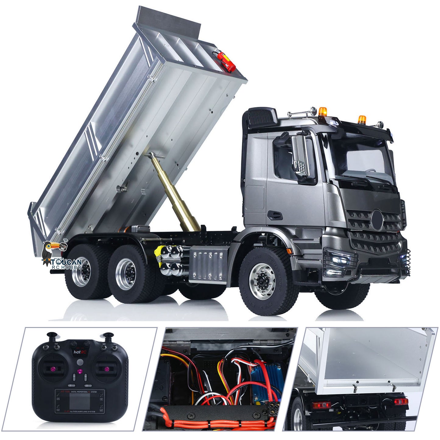6x6 1/14 RC Hydraulic Dump Truck 3348 2025 Tipper Metal Axles Gearbox Suspension Bucket Oil Tank Light Sound