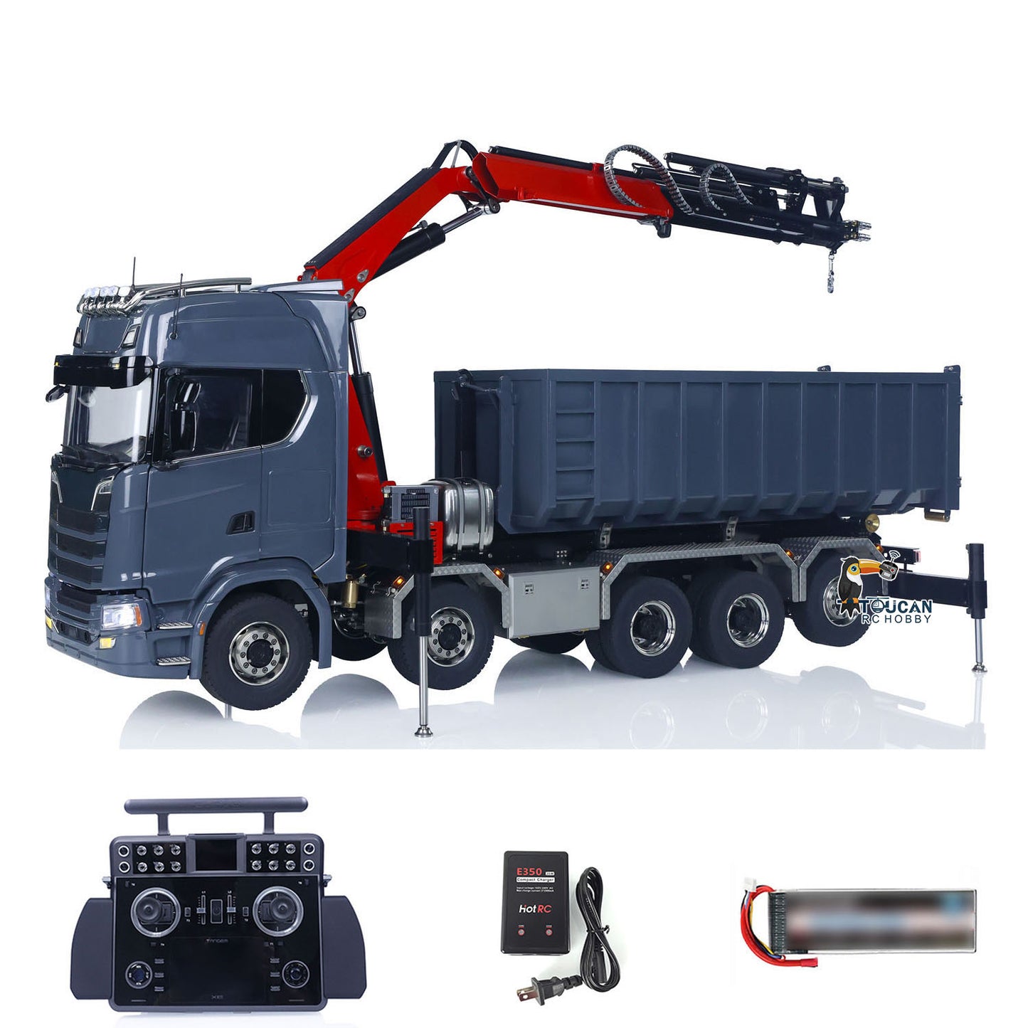 1/14 RC Hydraulic Full Dump Truck Crane 770S Metal 10x10 Roll on off Tipper 3Speed RTR Model Car Frsky XE Radio