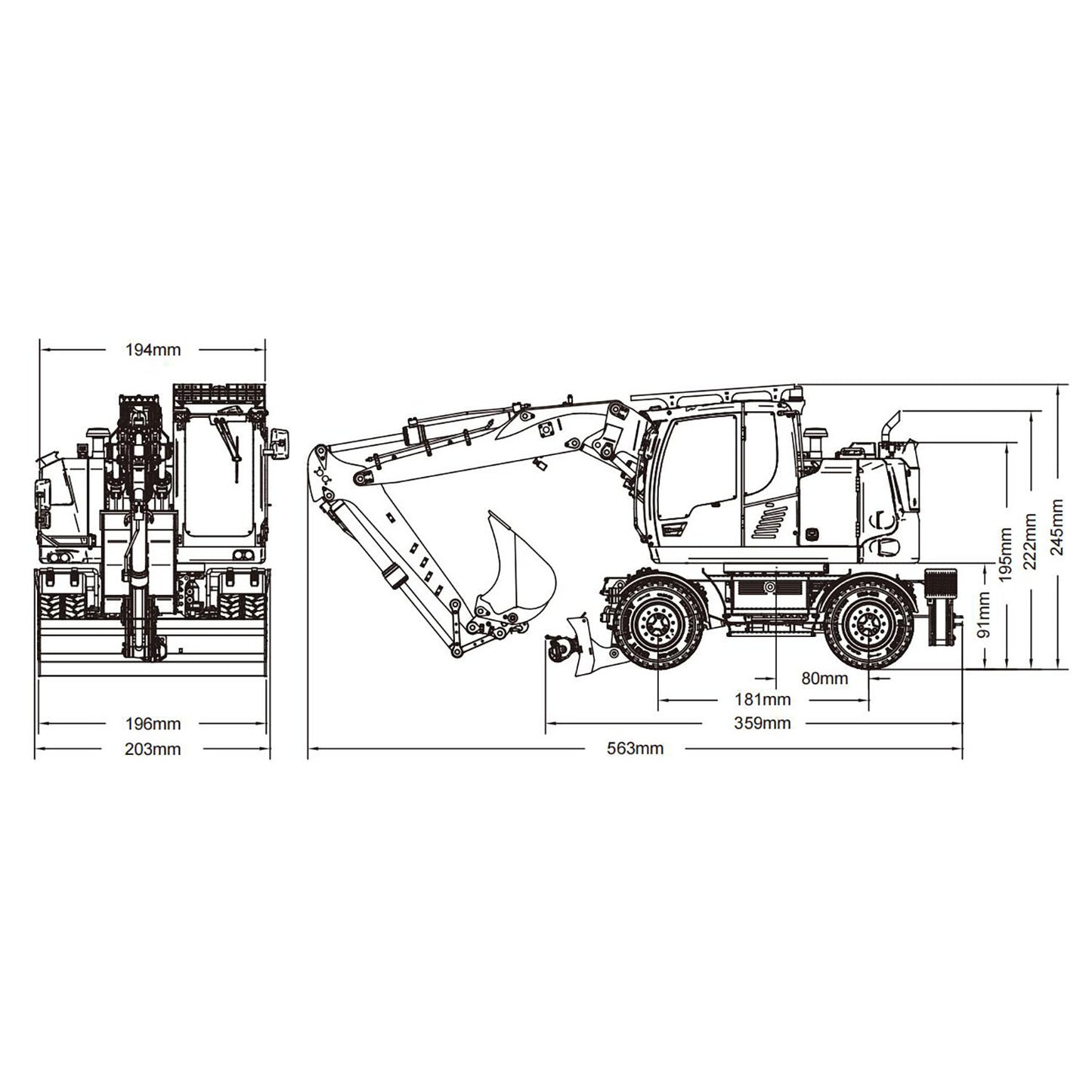 CUT 1/14 Scale 914 8-ways RC Hydraulic Wheeled Excavator