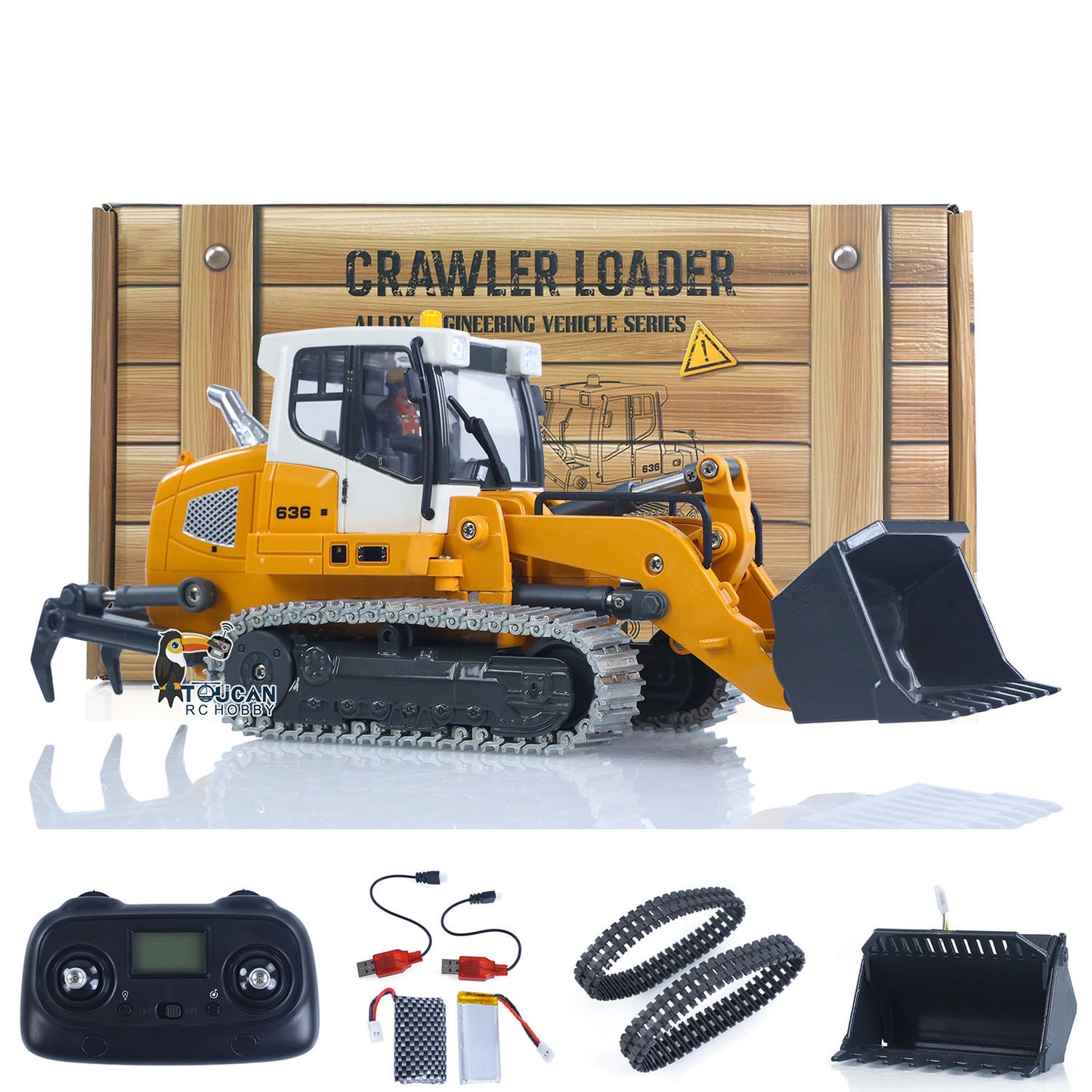 1:50 RC Electric Lifting Tracked Loader LR636 2.4G Construction Vehicle Metal Bucket Tracks Ripper RTR Model Light Sound Battery
