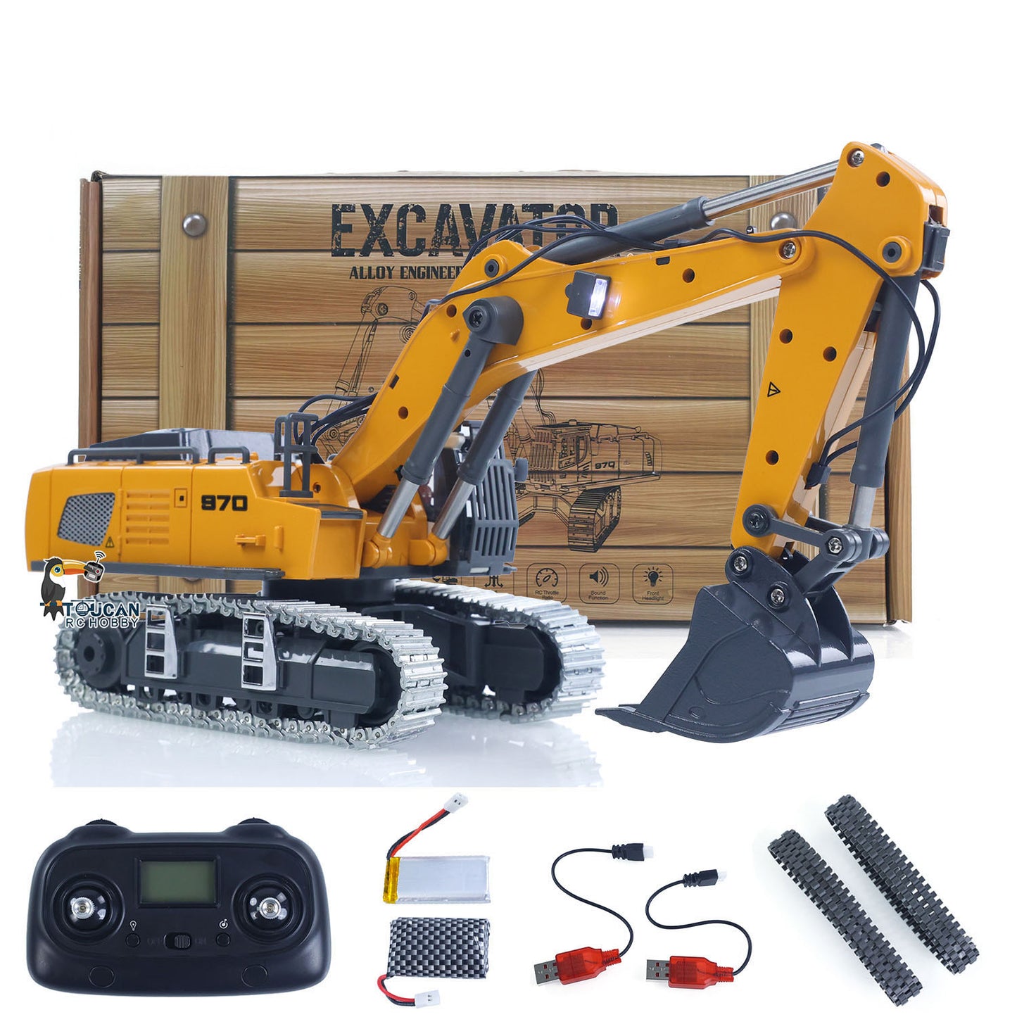 1/50 RC Excavator K970 Engineering Vehicle Remote Control Electric Lifting Digger Metal Bucket Tracks Light Sound RTR Battery