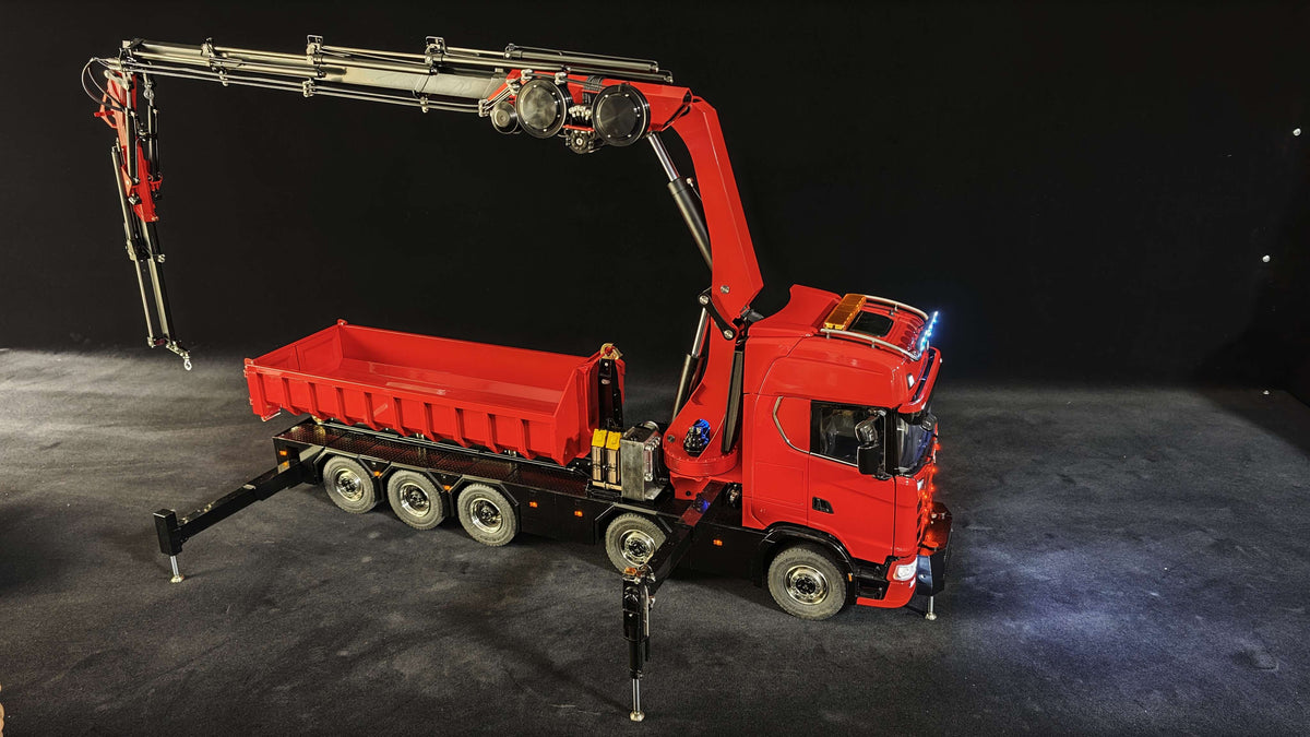 770S 1/14 RC Hydraulic Crane Truck 10X10 RTR Metal Remote Control Lorry 3 Speed Transmission Cargo Bed Fly Jib Sound Light