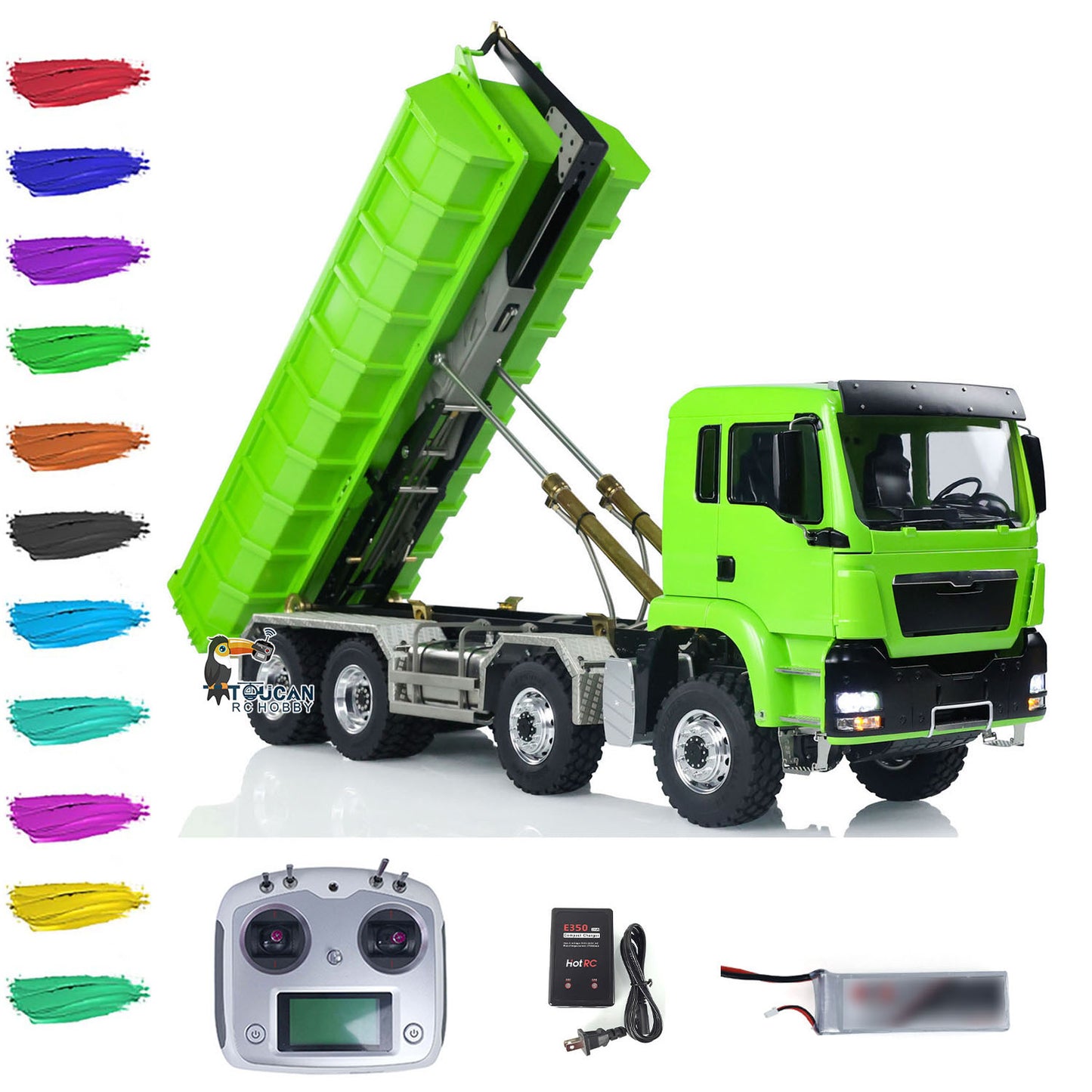 LESU TGS 1/14 RC Hydraulic Roll On Off Dump Truck 8x8 Metal Chassis Dumper Differential Lock EDS Axles 2Speed Gearbox Model Car