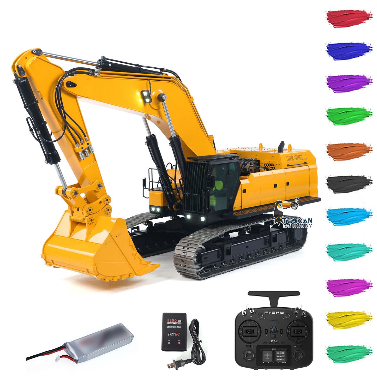 Heavy Machine 1/14 RC Hydraulic Excavator 395F Metal Digger RTR Model Car 1.0L Dual Pump Frsky X14 Radio Battery