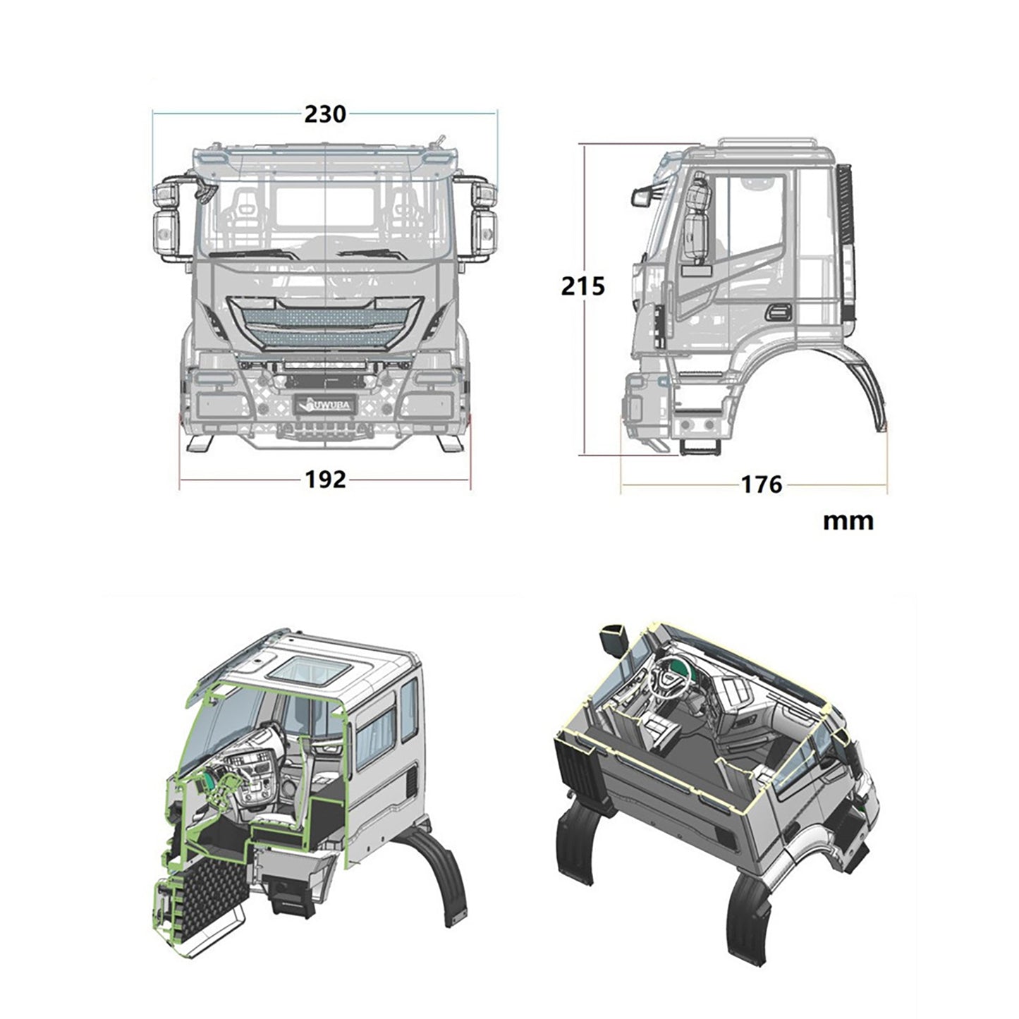 Kunststoff-Auto-Shell mit Innen-Ersatzteil für 1/14 TAMIYA RC Truck IVECOL Dumper