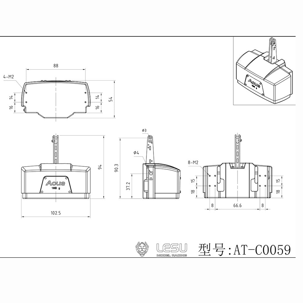 Pre-Order Aluminum Alloy & Brass Front Weight Increasing Module Rear Counterweight for LESU 1/14 Hydraulic RC Tractor AOUE 1050 Farm Truck DIY