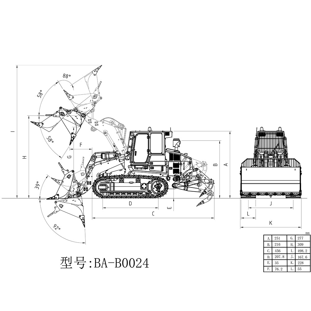 LESU 1/14 RC Chargeur hydraulique Mise à niveau 973K Voiture à chenilles Godet ouvrable Charrue arrière Peint Assemblé PNP