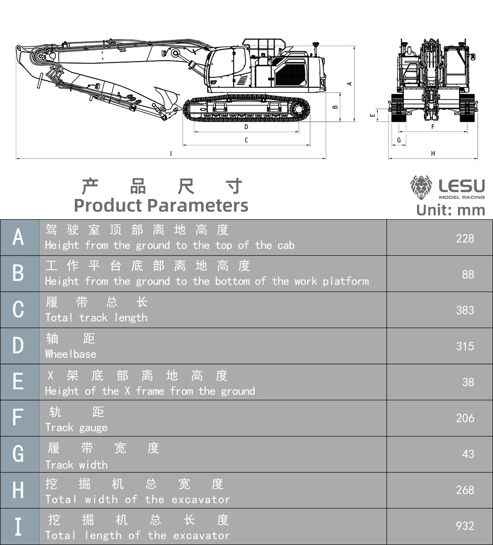 LESU 1/14 RC Hydraulic Excavator AOUE LR945 CNC Long-reach Digger RTR Radio Control Model Light 7CH Valve Paladin PL18EV LITE