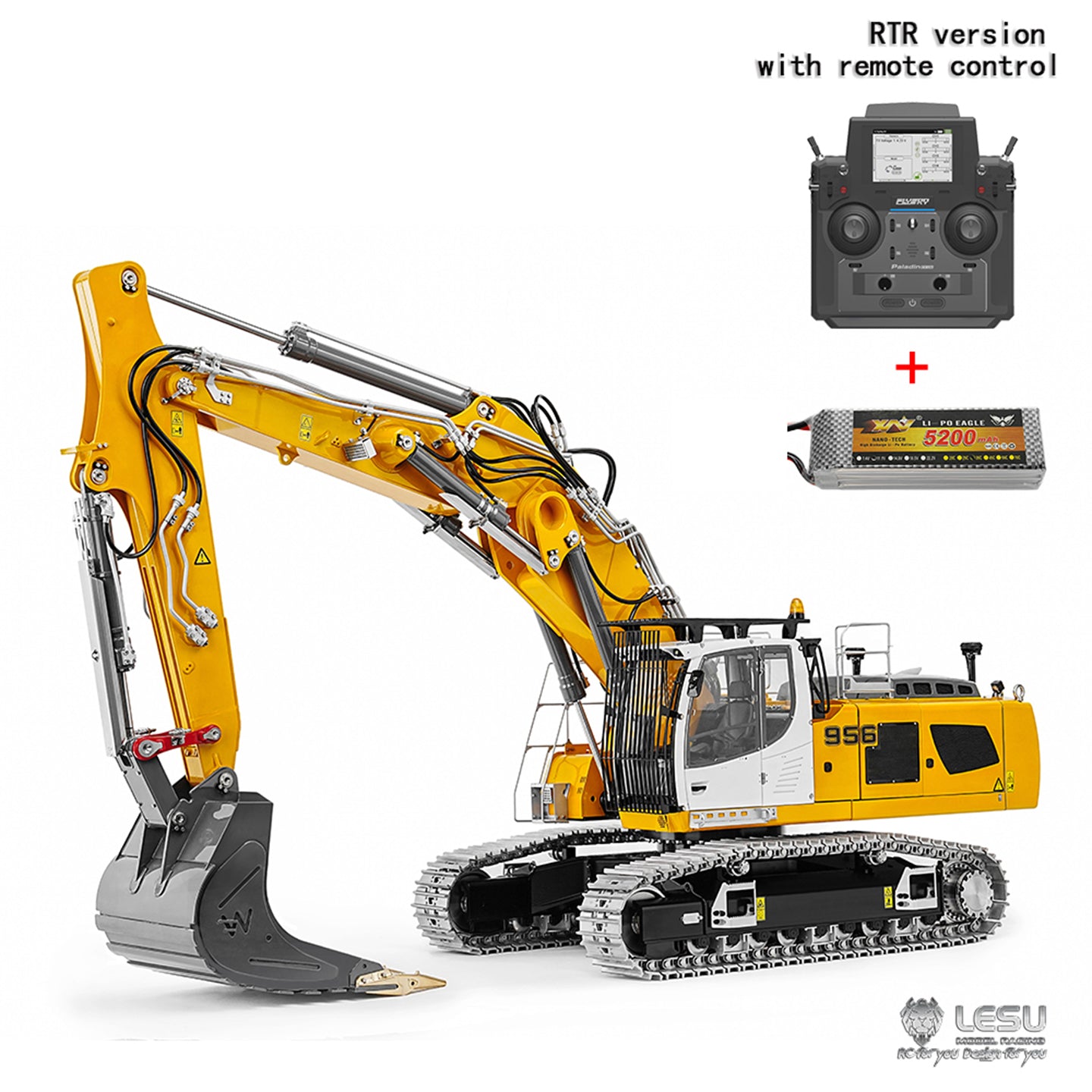 LESU 1/14 RC Hydraulic Excavator LR956 Metal 3 Arms Digger Model 4+3CH Valve Dual Pumps Light Flysky PL18EV LITE