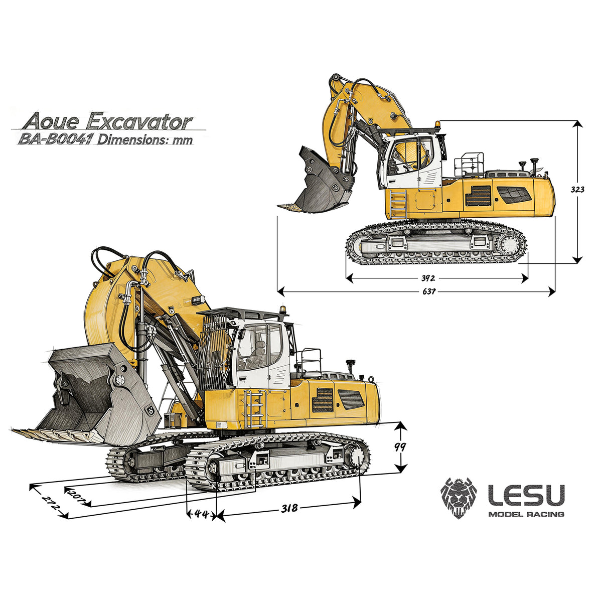 LESU Aoue LR956 1/14 Metal RC Front Shovel Digger B0041 Dual Pumps Hydraulic Excavator KIT/PNP/RTR with 4CH Valve Brushless Motor Light System
