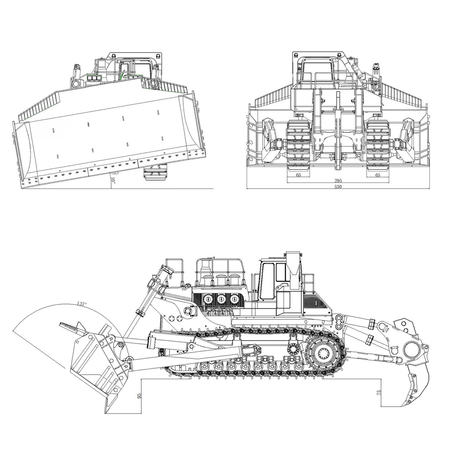 JDMODEL Metal 1/14 RC Hydraulic Bulldozer 575 Heavy Machine Huge Dozer Model Frsky X14 Radio System Mix Control Car Rear Ripper