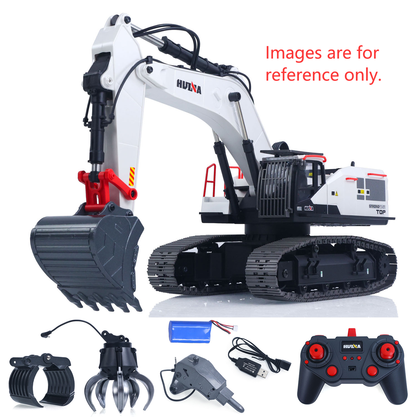 Second Hand US Stock 1/14 HUINA RC Metal Excavator Model Toys 1594 Radio Control Digger Light Sound Battery