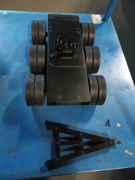 Second Hand US Stock Metal 3 Axles Trailer with Fifth-wheel Traction for 1/14 RC Truck LESU Car Model