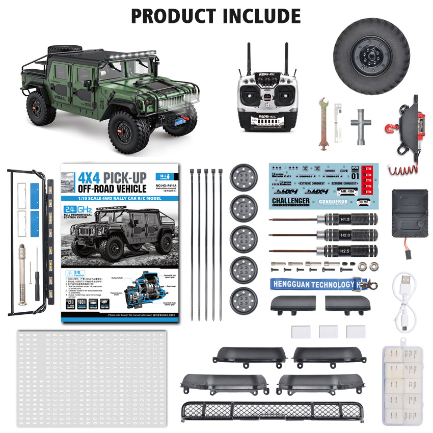 HG P415A Pro 4x4 RC Off-road Vehicle for 1:10 Hummer Pick-up Crawler Sound Light