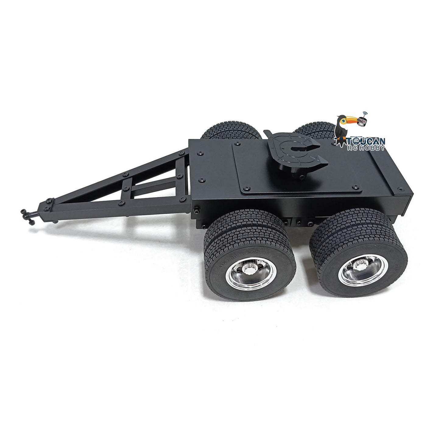 Remorque à 2 essieux en métal 1/14 avec traction à sellette pour camion tracteur RC