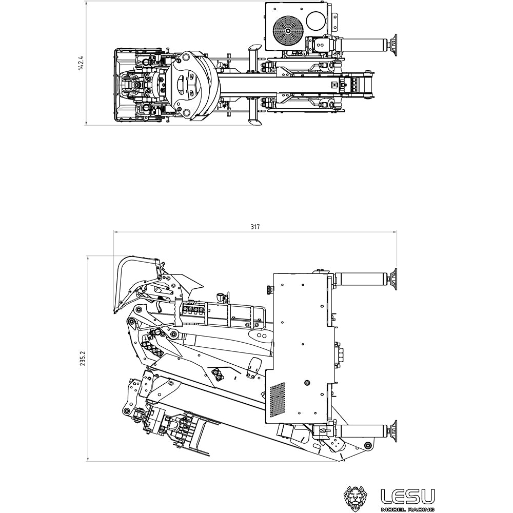 LESU 1/14 Remorque RC avec grue hydraulique en métal