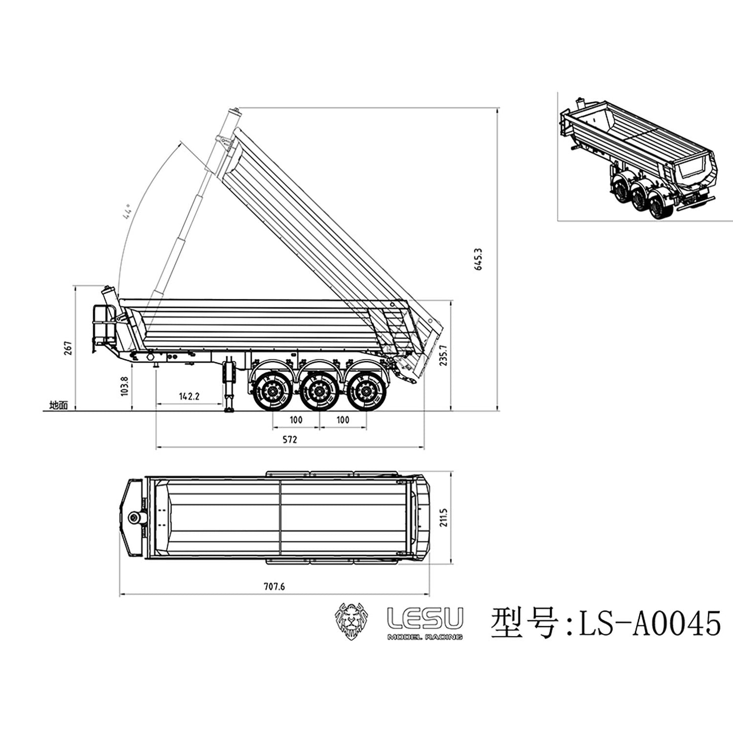 IN STOCK Metal LESU 3Axles 1/14 Hydraulic Dump Trailer for RC Tractor Truck DIY TAMIYA