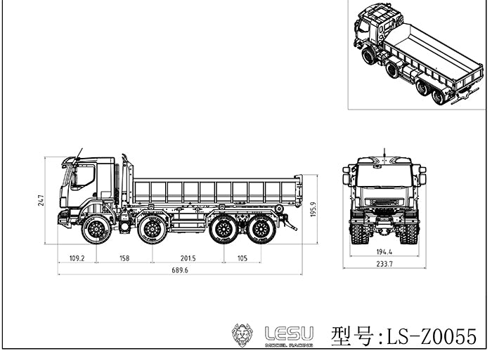 LESU 1/14 8x8 for Truck Hydraulic Radio Controlled Dumper Roll On/Off Tipper Construction Vehicle Model Sound Light System