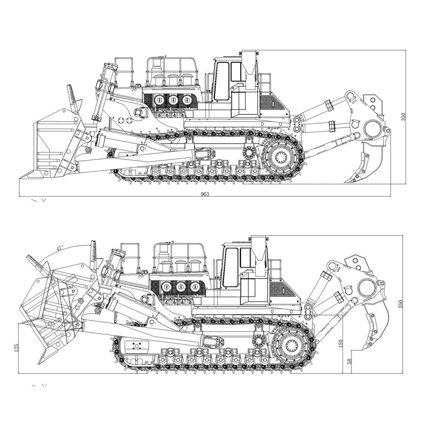 JDMODEL Metal 1/14 RC Hydraulic Bulldozer 575 Heavy Machine Huge Dozer Model Frsky X14 Radio System Mix Control Car Rear Ripper