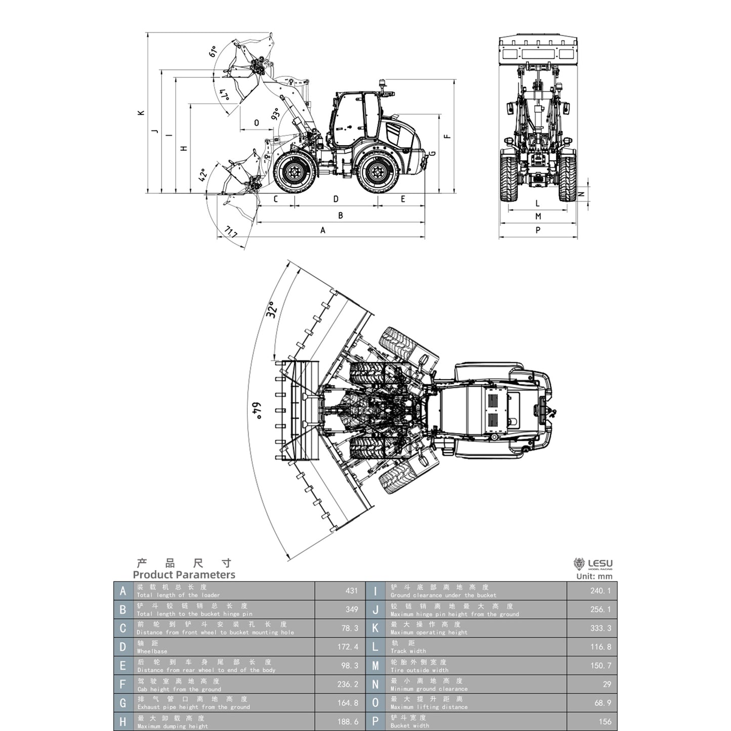 LESU 1/14 4X4 RC Hydraulic Loader Aoue WA100M-8 Metal Remote Control Construction Vehicle Model 4CH Valve Axle Lock Sound Light Engineering Machine