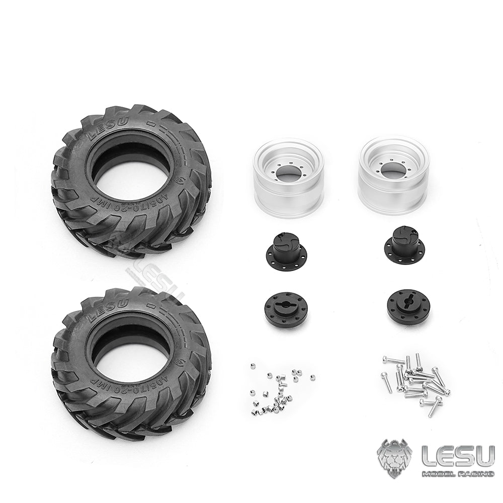 1Pair Wheel Metal Hub Rubber Tire for LESU AOUE MCL8 AT1050 6MDX DIY 1/14 RC Hydraulic Loader Radio Control Dump Truck Model Car