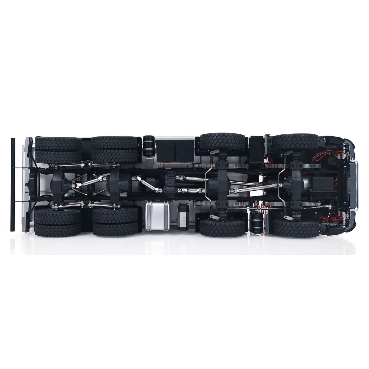 KABO‑K5703 1/14 RC 8x8 Dump Truck Full Bottom Chassis Overhead View,8x8 Drivetrain Two‑Speed Gearbox Complete Layout