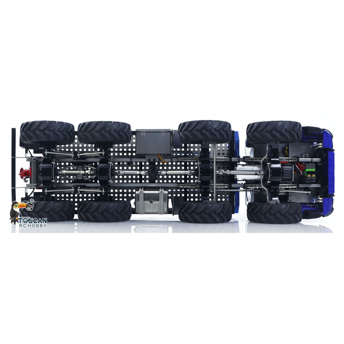 MD 1/14 RC 8X8 Flatbed Truck Bottom Chassis Overhead View, Full Metal 8X8 Axle Assembly