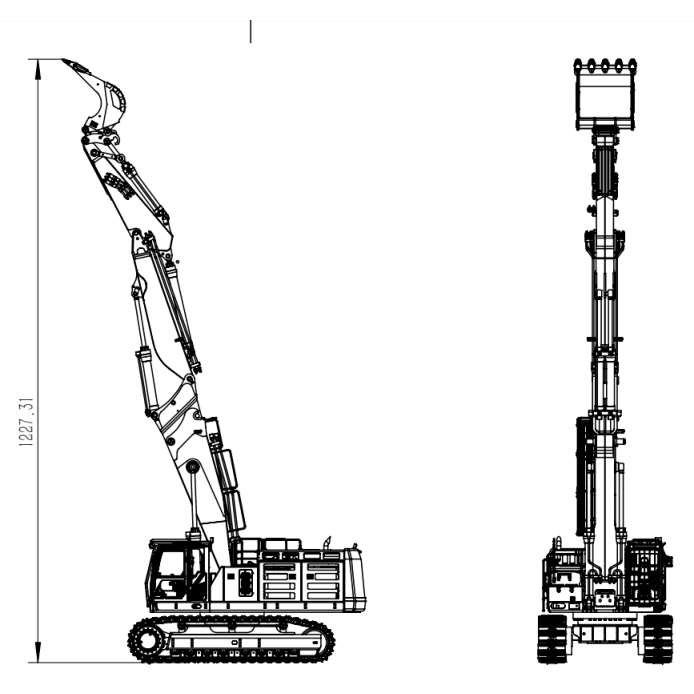 RC metal excavator C374-UHD 3 section boom hydraulic demolition digger full view front angle