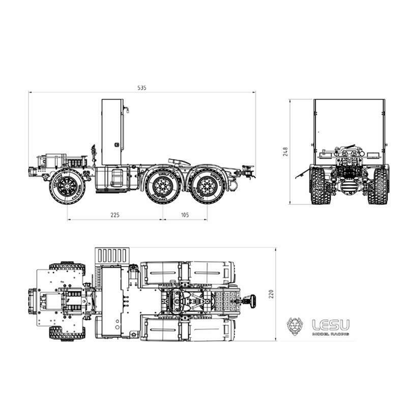 LESU RC Tractor Truck Radio Controlled 6*6 Metal 3 Speed 3363 Assembled Chassis Motor Servo DIY Vehicle Cars Model