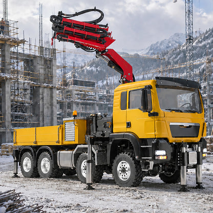LESU Metal 1/14 RC Hydraulic Crane Truck 8X8 3Speed Remote Control Lorry Model 7CH Valve 6 Outriggers Light Sound Axle Diff Lock