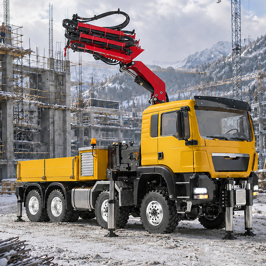 LESU Metal 1/14 RC Hydraulic Crane Truck 8X8 3Speed Remote Control Lorry Model 7CH Valve 6 Outriggers Light Sound Axle Diff Lock
