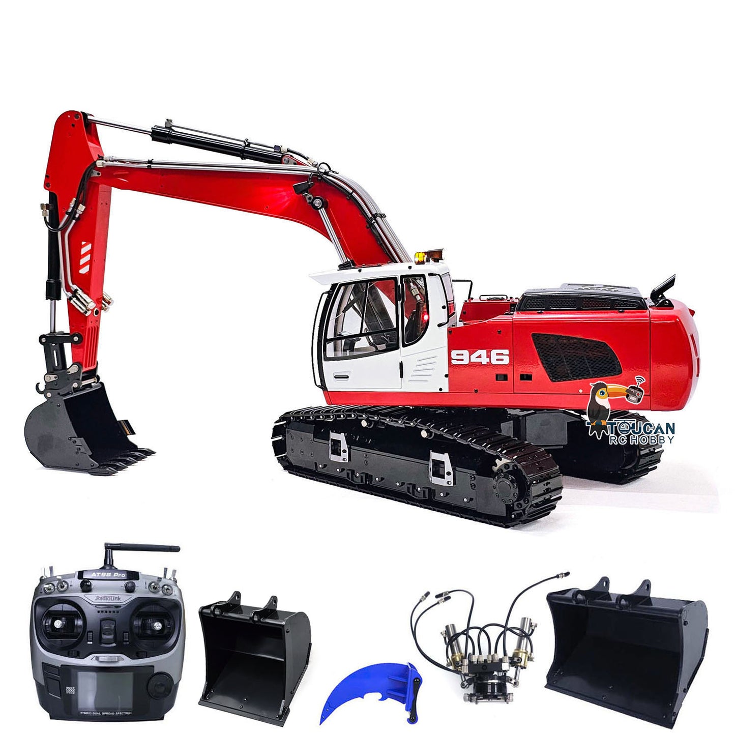 MTM 1/14 946 RC 2 Arms ARTR Metal Hydraulic Tracked Excavator Digger With Ripper Grab Tiltable Bucket