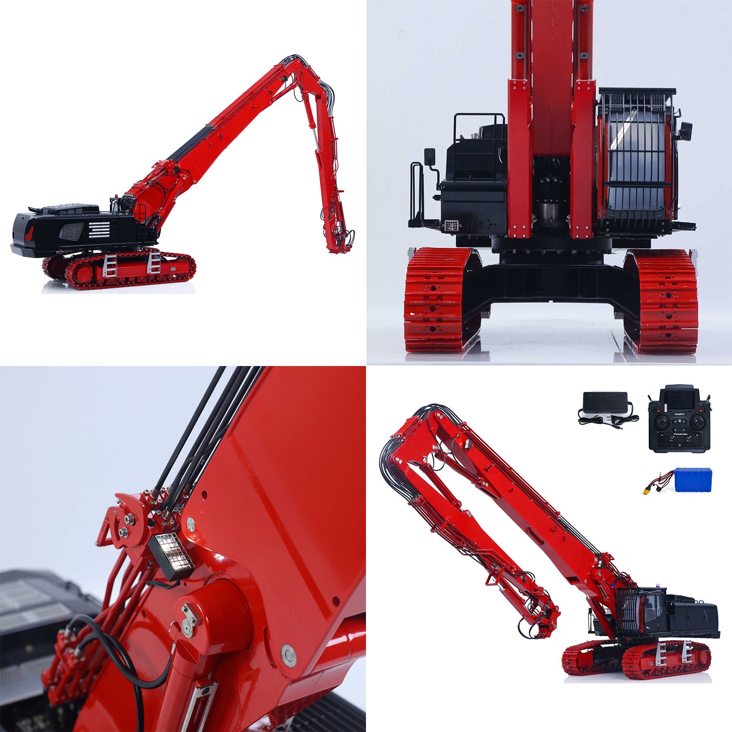 1/14 RC excavator hydraulic system overview with brushless 5048 pump and valve assembly detail
