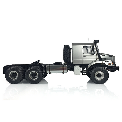 1/14 RC JDM 6x6 Truck side view with all terrain tires and metal frame structure