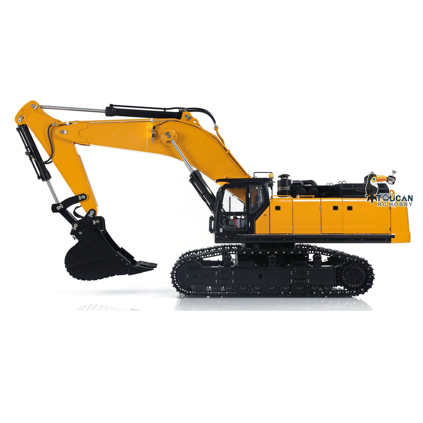 1/14 RC K980 Metal Hydraulic Excavator side view with realistic boom arm and crawler tracks