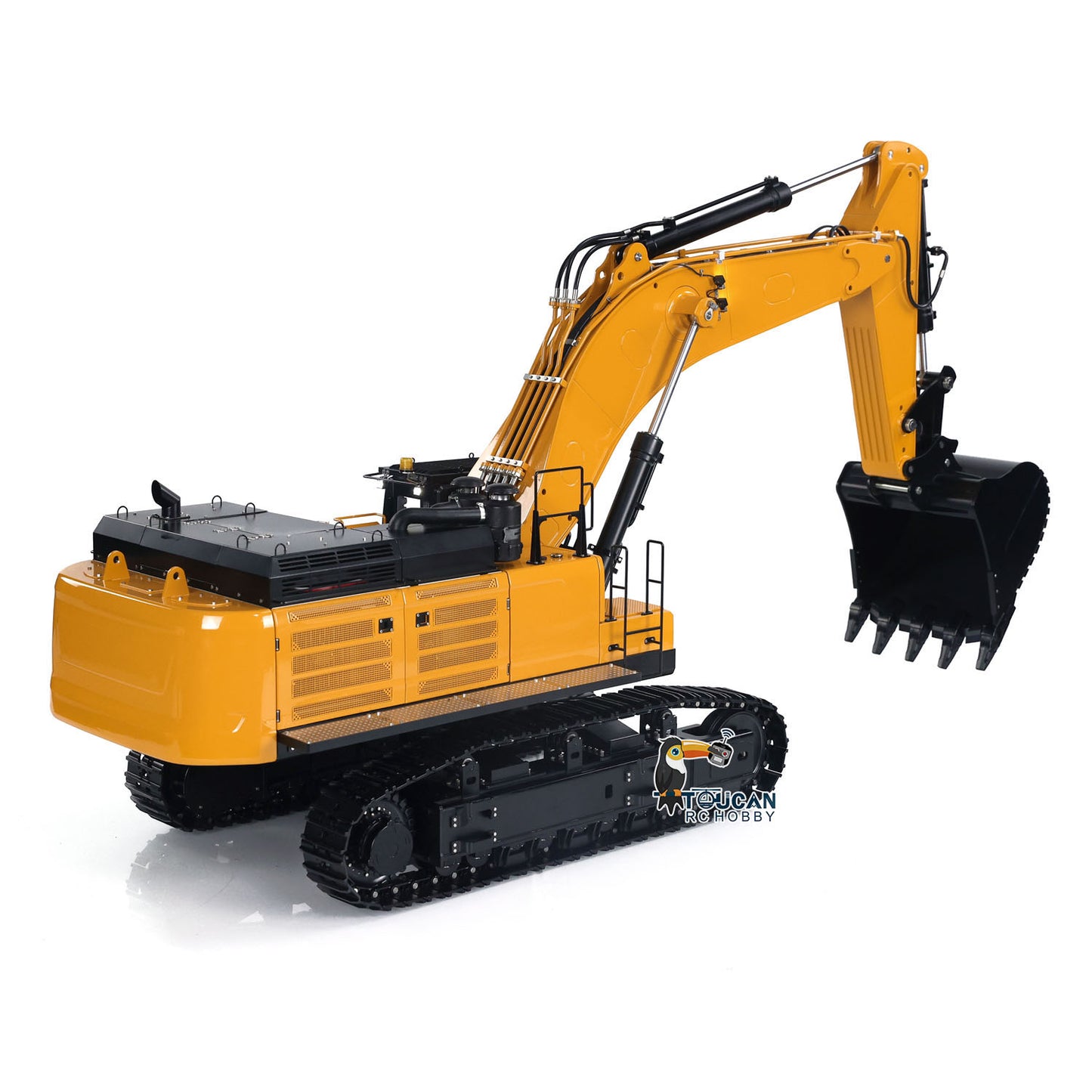 1/14 RC KABO K980 Hydraulic Excavator rear view with realistic metal body and track design