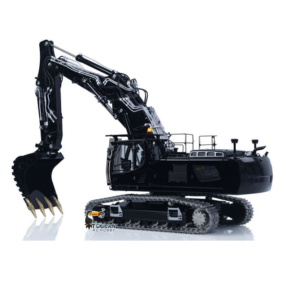 1/14 RC LS LR956 Crawler Excavator left rear view with metal tracks and three section boom design