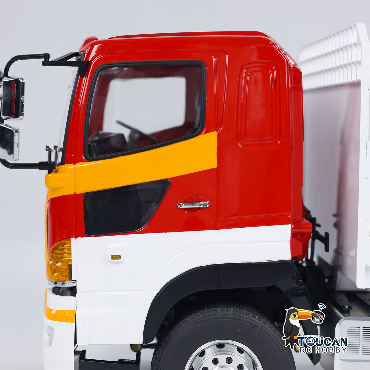 1/14 RC LS TOUCAN Cab side detail with painted body and realistic scale truck appearance