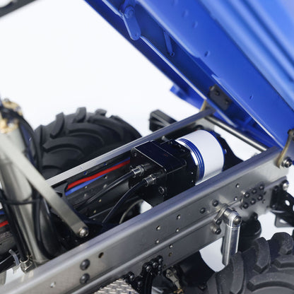 1/14 RC MD Dump Truck motor detail with powerful drive system components