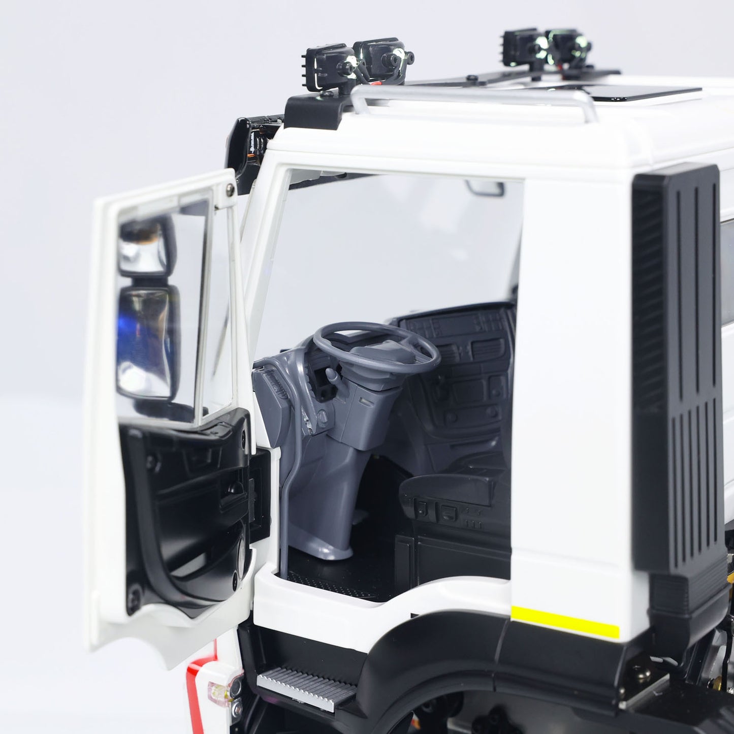 1/14 RC MD Dump Truck openable cab door detail with realistic interior features
