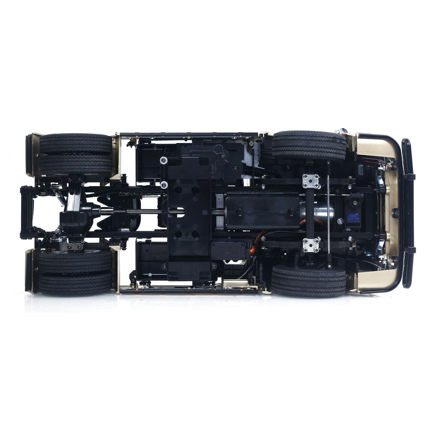 1/14 RC TOUCAN 4x2 Truck chassis detail with 3 speed gearbox drivetrain system
