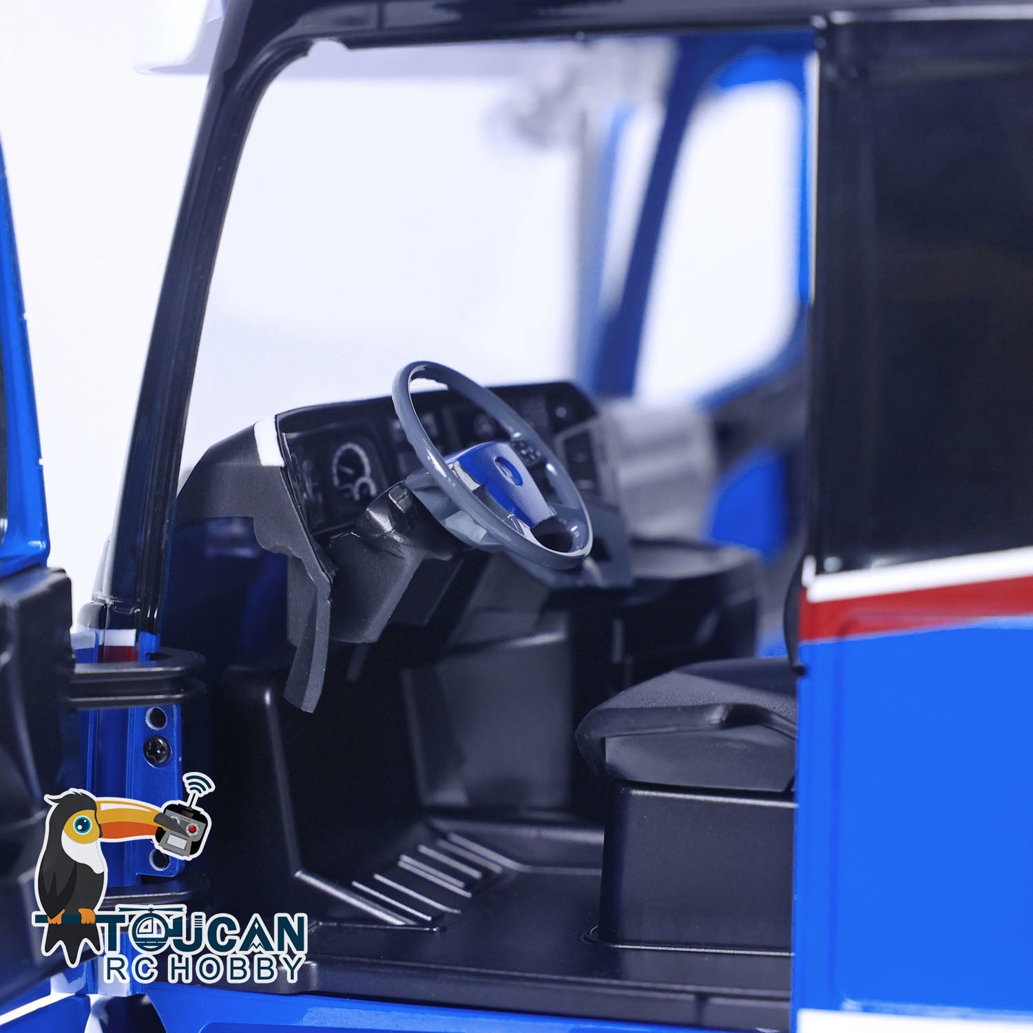 1/14 RC TOUCAN Truck openable cab door detail with realistic interior scale features
